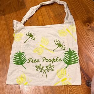 Free People Floral Canvas Tote with Green and Yellow Accents NWOT